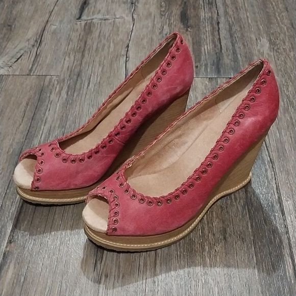 Seychelles Leather Platform Heels Shoes  Womens 8 Peep Toe Wedges - Picture 4 of 10